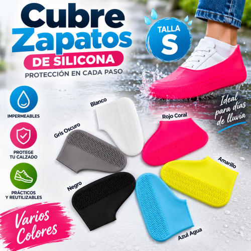 Cubre zapatos de silicona talla S en colores surtidos, ideal para proteger el calzado de la lluvia. Venta por mayoreo