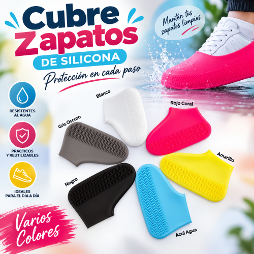 Cubre zapatos de silicona talla L en colores surtidos, ideal para proteger el calzado de la lluvia. Venta por mayoreo