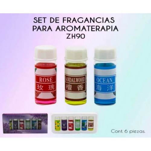 Set esencia para aromaterapia cont. 6pz de 5ml ZH90