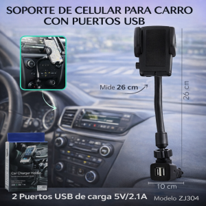 Soporte de Celular para Carro con Puertos USB por Mayoreo ZJ304