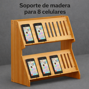 Soporte de Madera para 8 Celulares por Mayoreo ZJ577