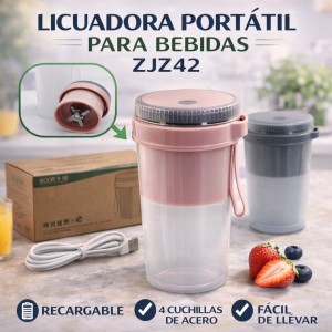 Licuadora Portátil Recargable para Bebidas con 4 Cuchillas por Mayoreo ZJZ42