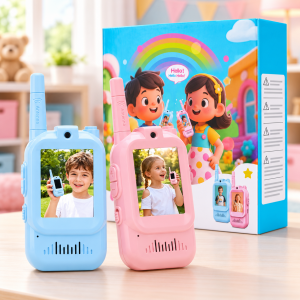 Walkie talkie Bluetooth para niños con pantalla frontal, ideal para juegos de comunicación. Venta por mayoreo