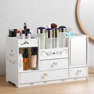Caja organizador de almacenamiento para cosméticos de madera con espejo (40*20) al por mayor ZY5069