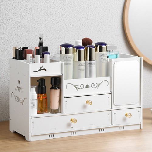 Caja organizador de almacenamiento para cosméticos de madera con espejo (40*20) al por mayor ZY5069