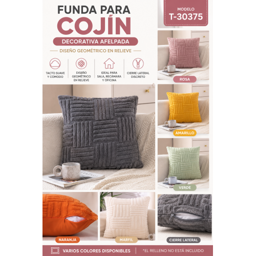 Funda para Cojín Decorativa Afelpada con Diseño Geométrico T-30375 | Varios Colores