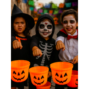 Cubeta de halloween tipo calabaza para dulces con asa de alambre, ideal para niños en truco o trato, modelo WSJNT-N101, venta por mayoreo