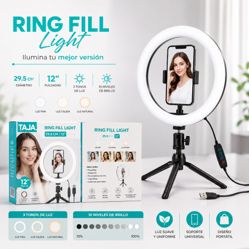 Aro de Luz LED 14" con Soporte para Smartphone Aro de Luz LED 14" con Soporte para Smartphone