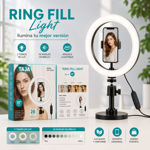 Aro de Luz LED 10" con Soporte para Smartphone Aro de Luz LED 10" con Soporte para Smartphone