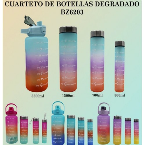 Cuarteto de botellas de agua motivacionales Juego 4PZS, 2000ml+900ML+600ML+300ML,con pegatinas BZ6203