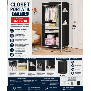 Clóset Armario Portátil de Tela 34122-14 con Repisas y Área para Colgar Ropa