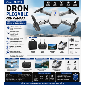 Dron Plegable 2082-1 con Cámara, Control Remoto, Soporte para Celular y Estuche