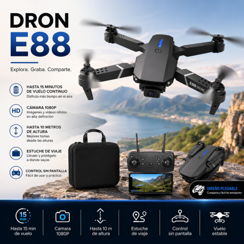 Dron E88 con Cámara 1080p y Estuche de Viaje