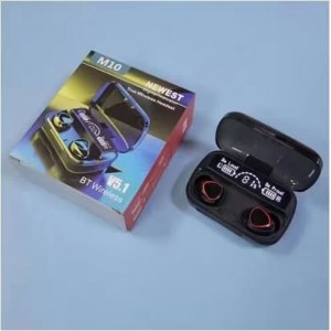 Audífonos Bluetooth inalámbricos M10 con pantalla digital LED que muestra el nivel de batería. Diseño TWS con estuche. Ideales para música, llamadas, deporte y uso diario. Mayoreo. EJ-0162.