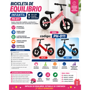 Bicicleta de Equilibrio Infantil PH-011 sin Pedales con Asiento Ajustable