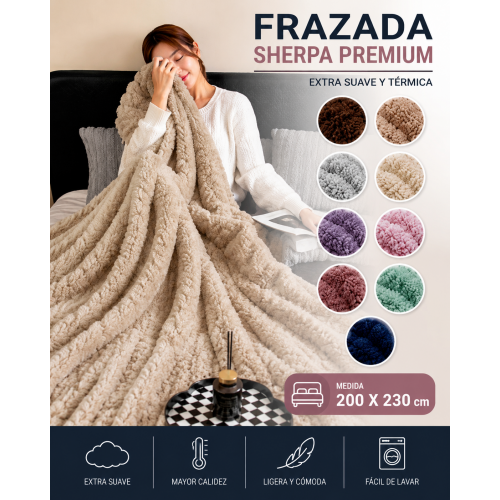 Frazada Sherpa de 200x230 cm, extra suave y térmica. Ideal para camas matrimoniales, queen y king. Disponible en varios colores y perfecta para temporada de frío. Frazada Sherpa de 200x230 cm, extra suave y térmica. Ideal para camas matrimoniales, queen y king. Disponible en varios colores y perfecta para temporada de frío.