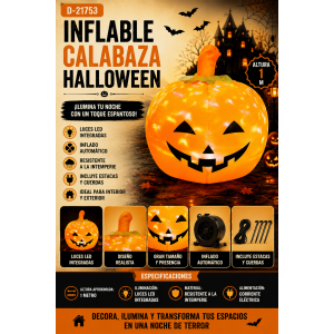 Inflable Calabaza Halloween con Luces LED Integradas 1 Metro D-21753