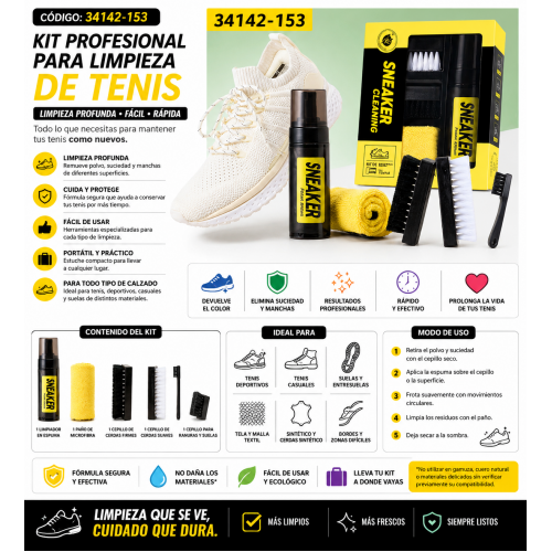 Kit Profesional para Limpieza de Tenis con Espuma, Cepillos y Paño- Por mayoreo Kit Profesional para Limpieza de Tenis con Espuma, Cepillos y Paño- Por mayoreo