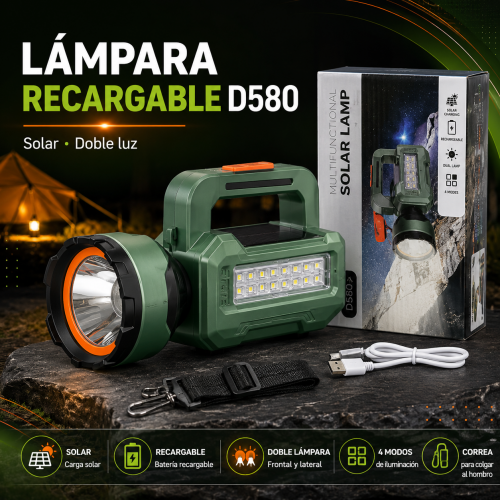 Lámpara Solar Recargable D580 de Doble Luz