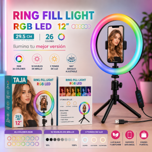 Aro de Luz LED RGB 12" con Soporte para Smartphone