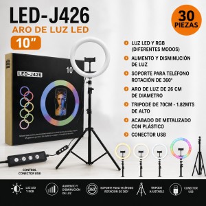 Aro de luz LED de 10" RGB diferentes modos. Venta por mayoreo