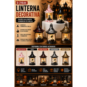 Linterna Decorativa Halloween Estilo Sombrero de Bruja con Luz LED D-21644