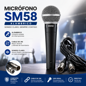 Micrófono Alámbrico SM58 con Cable de 3 Metros