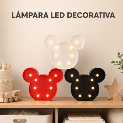 Dale un toque mágico a cualquier espacio con esta lámpara LED con diseño inspirado en Mickey. Su iluminación cálida crea un ambiente acogedor y decorativo, ideal para habitaciones infantiles, mesas de noche, fiestas temáticas o como un regalo especial Dale un toque mágico a cualquier espacio con esta lámpara LED con diseño inspirado en Mickey. Su iluminación cálida crea un ambiente acogedor y decorativo, ideal para habitaciones infantiles, mesas de noche, fiestas temáticas o como un regalo especial
