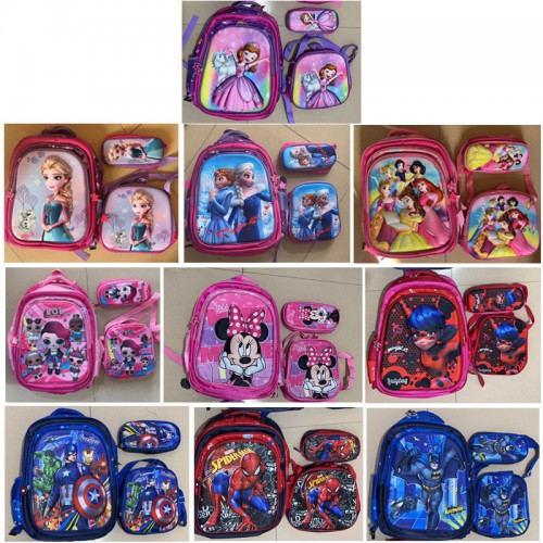 Combo de mochilas para niños con luz, Mochila +  Lonchera + lapicera de 1  compartimiento. 10 modelos surtidos BAG320