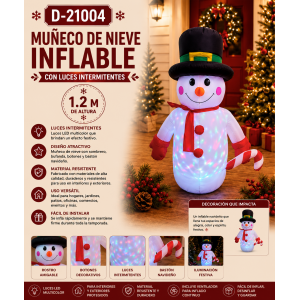 Muñeco de Nieve Inflable con Luces Intermitentes 1.2 m