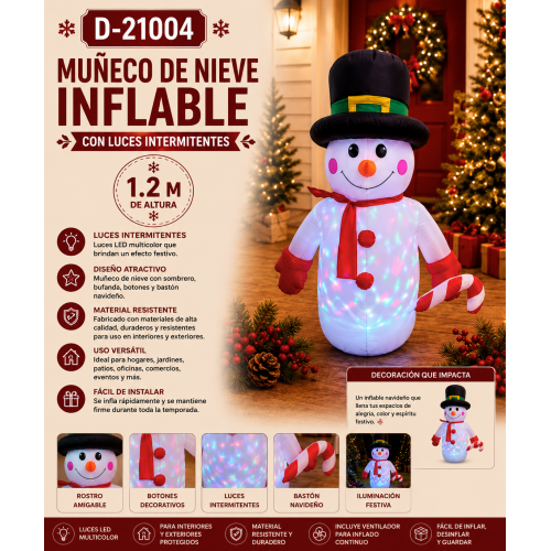 Muñeco de Nieve Inflable con Luces Intermitentes 1.2 m
