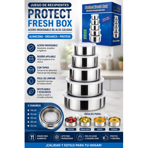 Set de recipientes redondos apilables, ideales para almacenar, organizar y transportar diferentes tipos de alimentos. Su diseño compacto permite guardarlos uno dentro de otro para ahorrar espacio en la cocina.