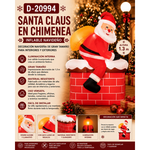 Santa Claus Inflable en Chimenea con Iluminación Navideña – D-20994