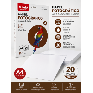 Papel fotográfico con acabado brillante, ideal para imprimir fotografías, diseños, presentaciones, invitaciones y trabajos escolares con colores definidos y buena calidad visual.
