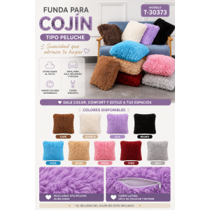 Funda para Cojín Decorativa de Pelo Largo Tipo Peluche T-30373 | Colores Surtidos