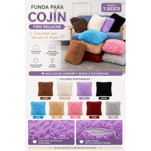 Funda para Cojín Decorativa de Pelo Largo Tipo Peluche T-30373 | Colores Surtidos