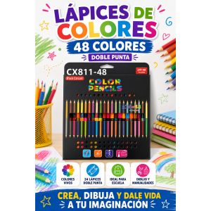 Juego de 24 lápices de doble punta, con un color diferente en cada extremo para disfrutar de 48 tonos en un práctico estuche.