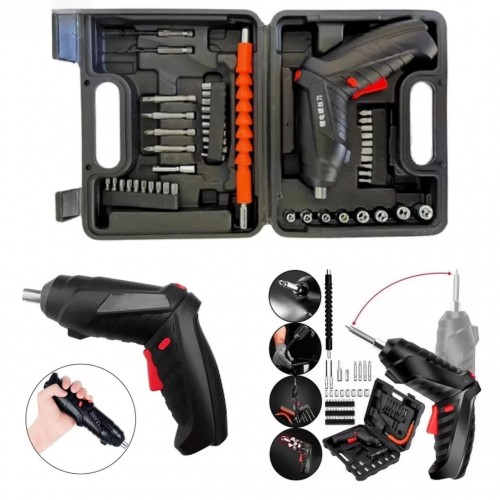 Destornillador eléctrico inalámbrico con diseño ergonómico y kit completo de puntas y accesorios para trabajos de armado y reparación. Ideal para hogar, oficina y bricolaje. Venta por mayoreo. Modelo RSD-181.