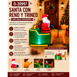 Santa Claus con Reno y Trineo Inflable Navideño – D-20997