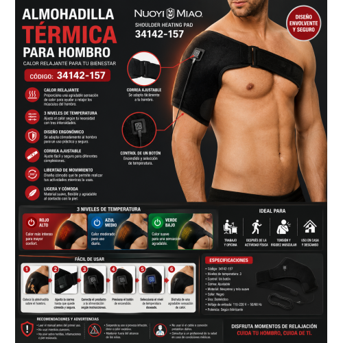 Almohadilla Térmica Eléctrica para Hombro 34142-157 con Correa Ajustable y 3 Niveles de Calor Almohadilla Térmica Eléctrica para Hombro 34142-157 con Correa Ajustable y 3 Niveles de Calor