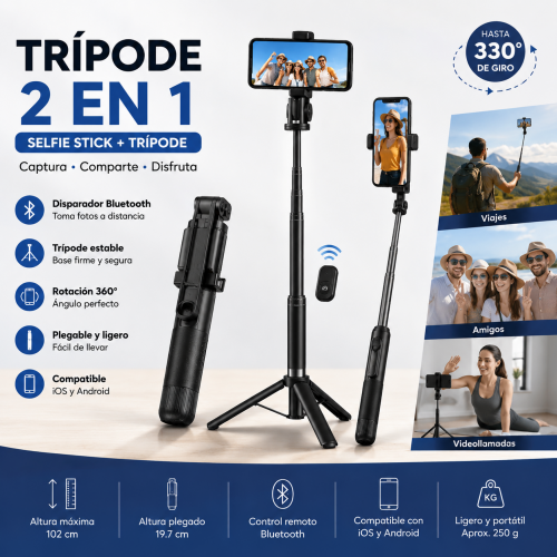 Tripié F01 Ajustable con Seguimiento y Bluetooth