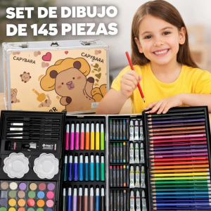 Set de arte de 145 piezas con estuche portátil. Ideal para dibujo, pintura y creatividad. Perfecto para escuela o regalo. Venta por mayoreo X14509