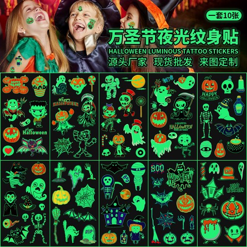 Tatuajes temporales infantiles de Halloween con brillo en la oscuridad por mayoreo