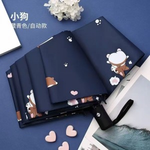 Paraguas automático verde con diseño de perrito kawaii, plegable y con protección UV, ideal para uso diario, venta al por mayor zds033