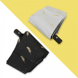 Paraguas automático plegable con diseño de plumas doradas, elegante y con protección UV, venta al por mayor zdso66