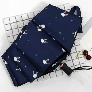 Paraguas plegable rosa con estampado de conejitos, diseño kawaii con protección solar UV, ideal para niñas o regalo, venta al por mayor zdsxt01