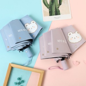 Paraguas automático con diseño de osito kawaii y frases coreanas, compacto con protección UV, venta al por mayor zdsxt05