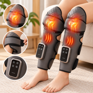 Masajeador eléctrico para rodilla y pierna con función de calor, control integrado y correas ajustables. Venta por mayoreo.