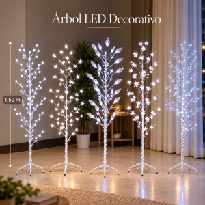 Árbol LED decorativo de 1.50 m de altura con iluminación blanca, disponible en distintos diseños